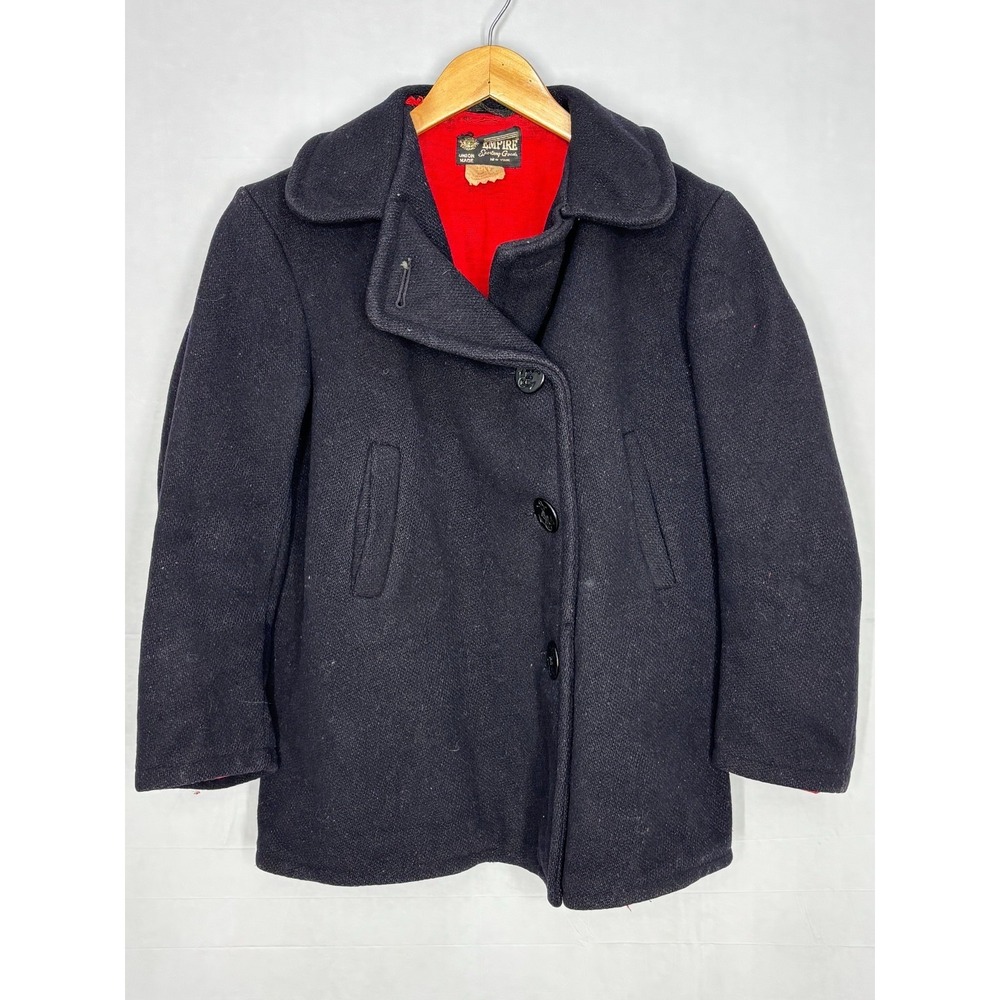 Empire Sporting Goods Peacoat Mens US Navy Blue Wool Long Sleeve Pockets Vintage